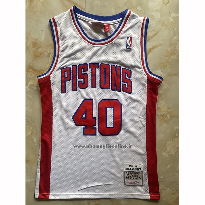 Maglia Detroit Pistons Bill Laimbeer No 40 Mitchell & Ness 1988-89 Bianco
